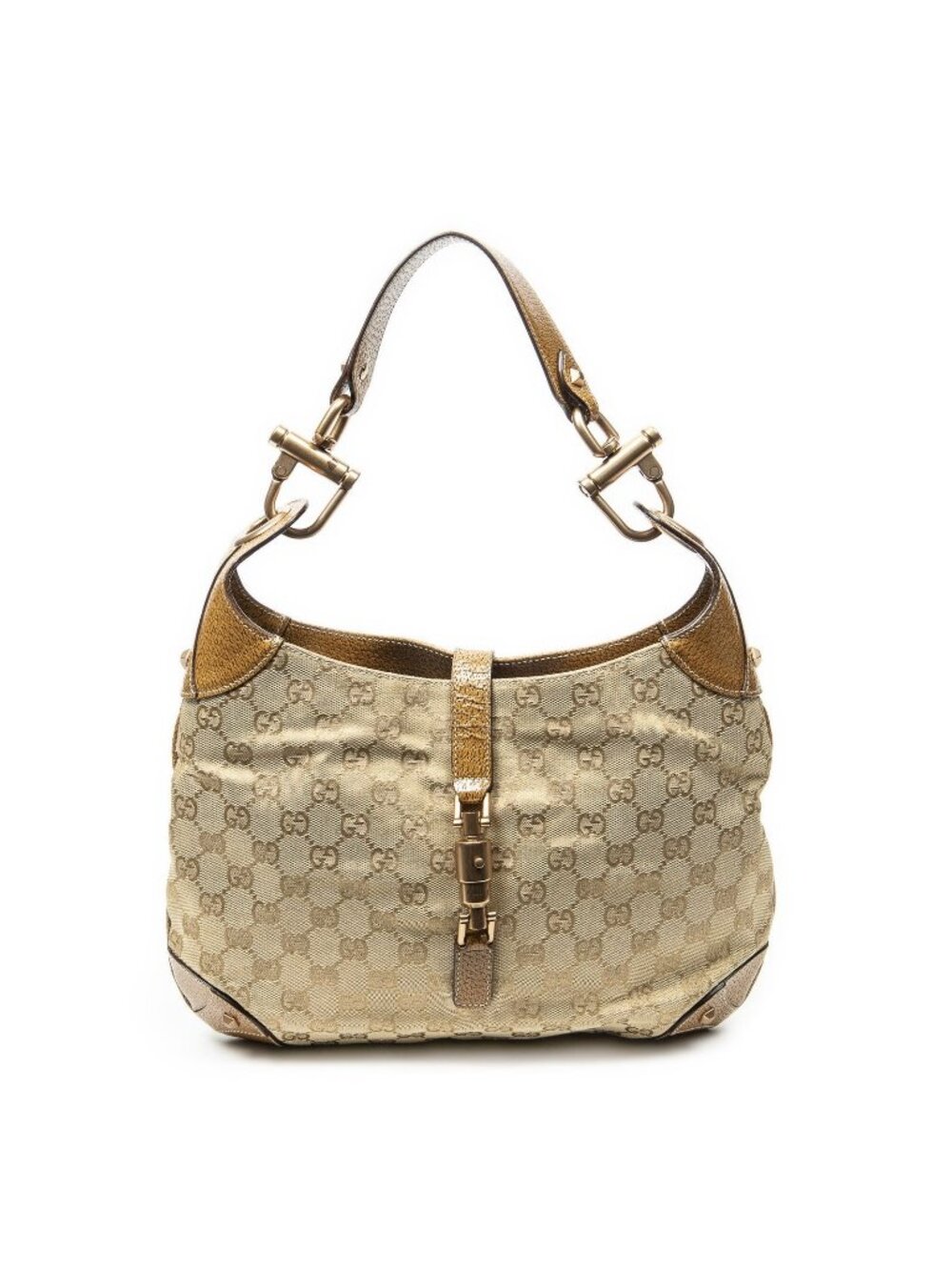 Gucci Nailhead Jackie Tan Beige GG Canvas Messenger